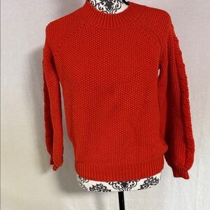 Boden Vibrant Flame Orange Mock Neck Sweater Wool/Cotton/Alpaca Blend Chunky